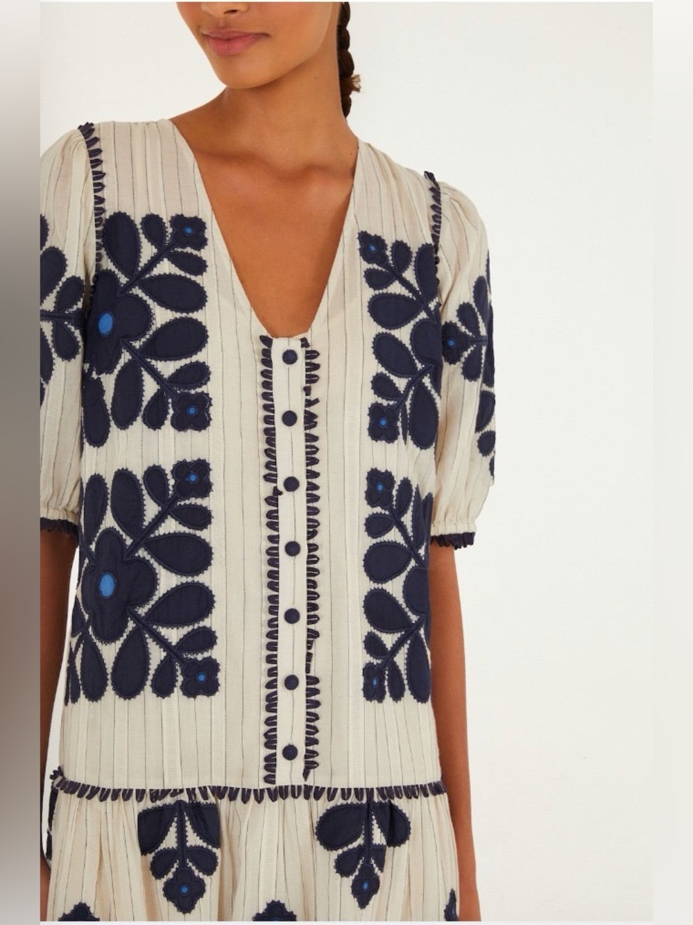 Farm Rio: Blue And Off-white Cut
Work Maxi Dress - Picture 2 of 7